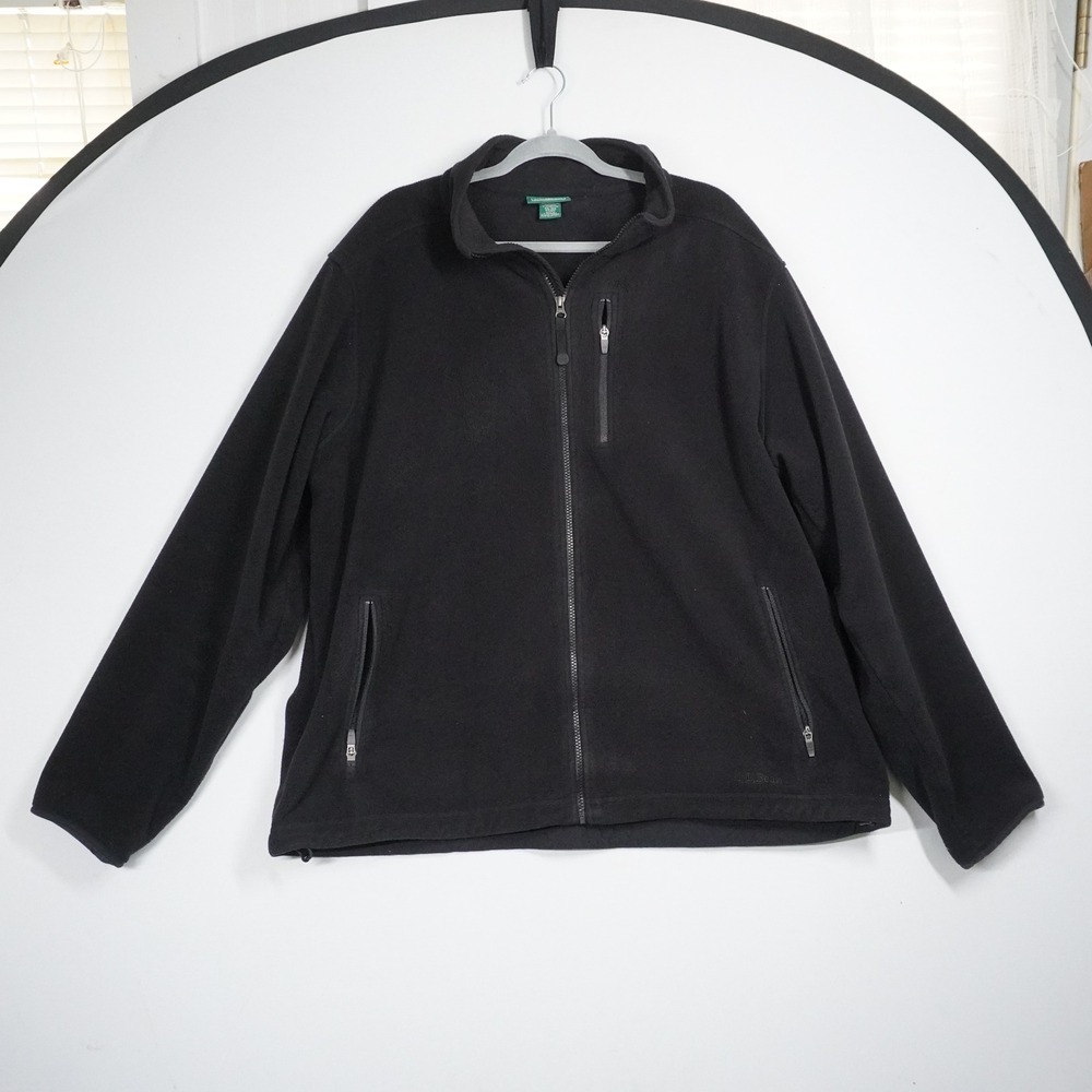 LL‎ Bean Mens XXL Black Full Zip Fleece Jacket Mock Neck 3 Pocket 0FJM3 Hiking